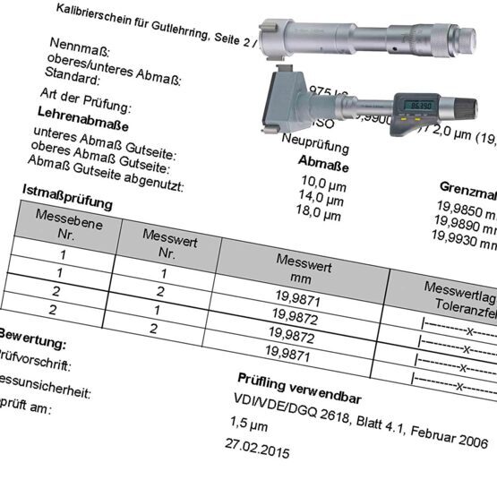 Kalibrierschein Dreipunkt-Innen-Messschrauben bis 150mm