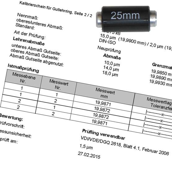 Kalibrierschein Bügelmessschrauben-Einstellmasse bis 100mm