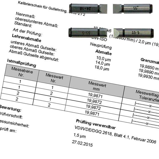 Kalibrierschein Gewindemesseinsatz