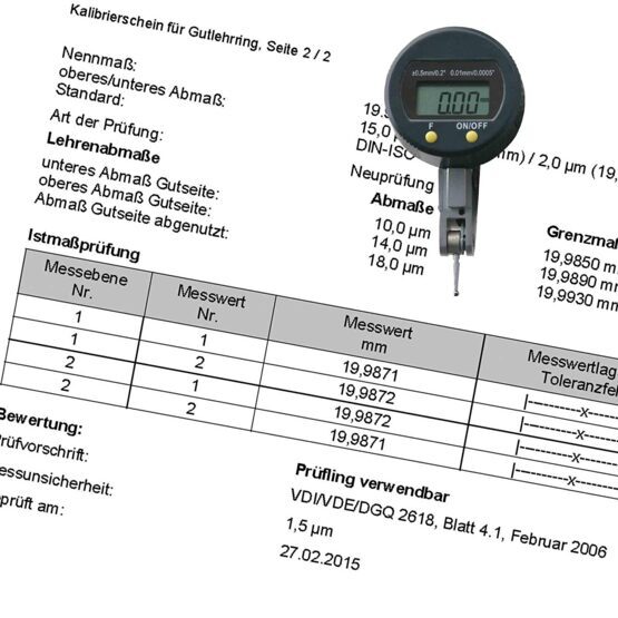 Kalibrierschein Fühlhebelmessgerät