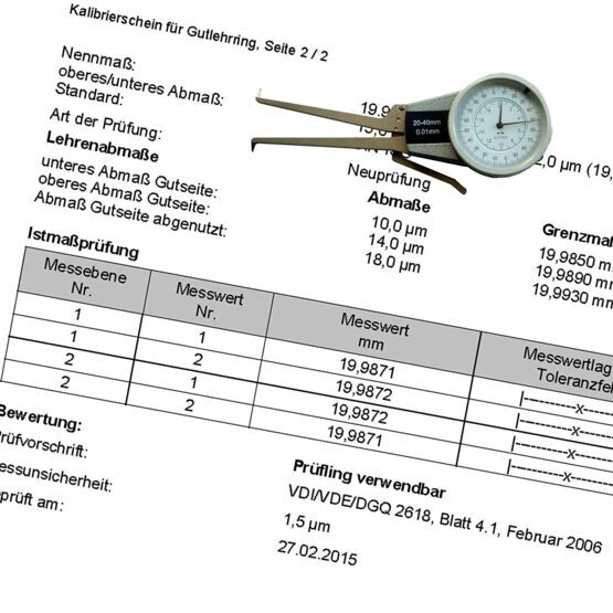 Kalibrierschein Innen- und Aussenschnelltaster