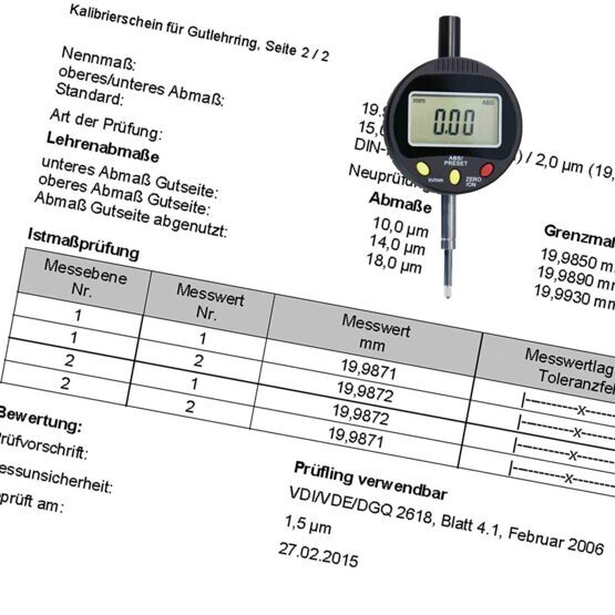 Kalibrierschein Messuhr digital, bis 25.4mm