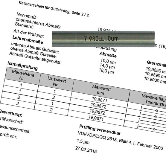 Certificat d'étalonnage Crayon de mesure